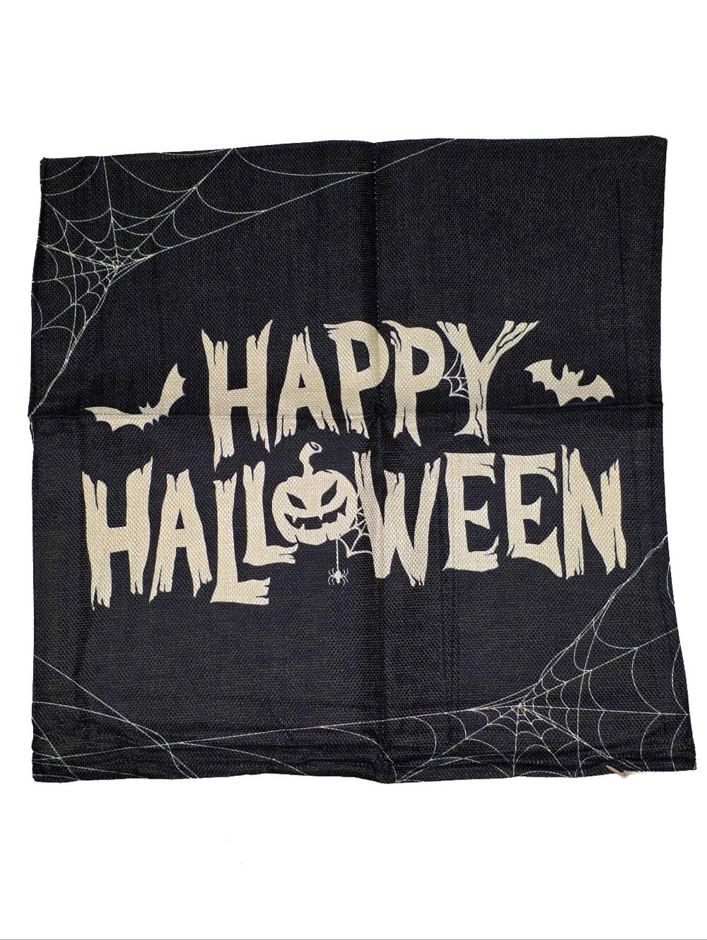 Happy Halloween Throw Pillow Cover Textured Burlap Fits 16 × 16 Inch Pillows